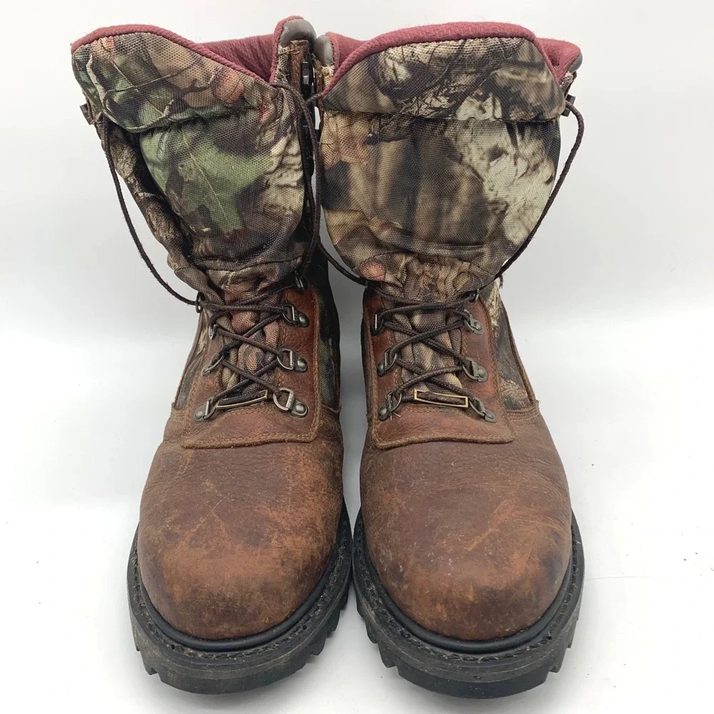 Cabela's Hunting Boots Mens 13EE Brown Camo Leather Lace Up Lug Sole‎ 81-4056